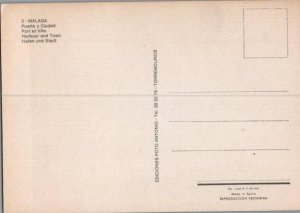 Aerial View Malaga Spain Harbor & Town Continental Postcard