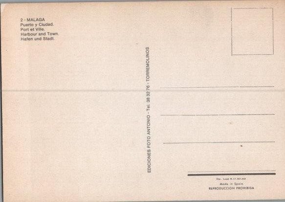Aerial View Malaga Spain Harbor & Town Continental Postcard
