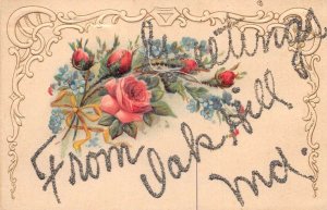 Oak Hill Maryland Greetings Flowers Glitter Postcard AA110786