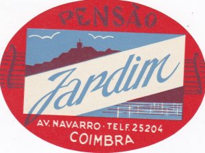 Portugal Coimbra Pensao Jardin Vintage Luggage Label sk2123