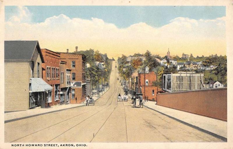 Akron Ohio Street Scene Store Fronts Historic Bldgs Antique Postcard K18109