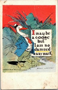 Goose in Mens Clothing I May be a Goose but No Easy Mark Vintage Postcard A31