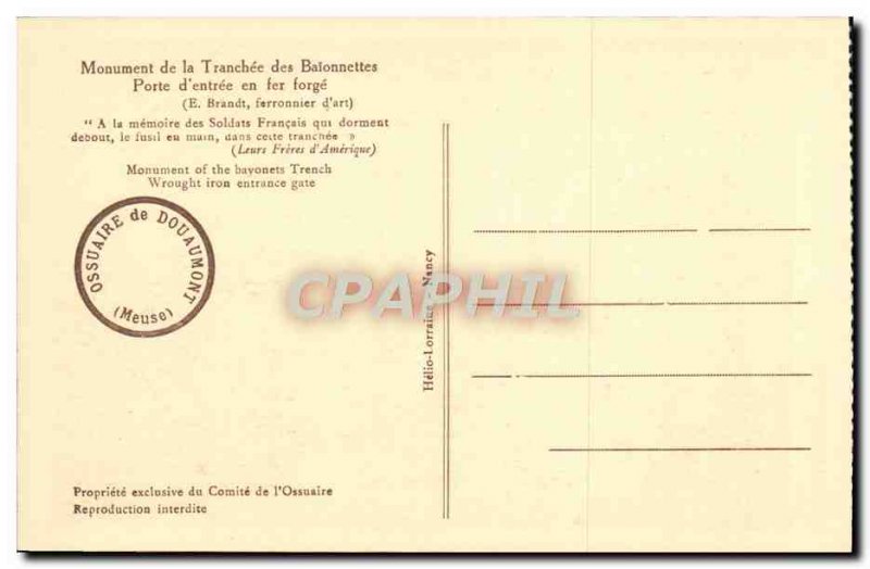 Old Postcard Monument of the trench bayonets Porte d & # iron forge 39entree ...