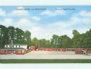 Unused Linen GAS STATION AT COLONY RESTAURANT & MOTEL Florence SC t0526@