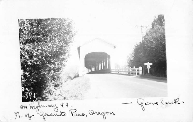 Grants Pass Oregon Covered Bridge Real Photo Antique Postcard K84653