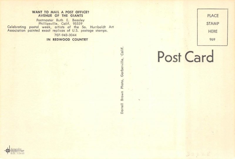 Phillipsville, CA California   POST OFFICE~Postage Stamp Art  4X6 Postcard