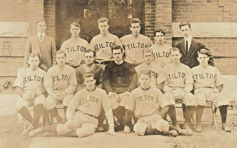 Tilton NH Baseball Team Coach Real Photo Postcard