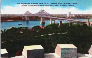 Canada The Jacques Cartier Bridge St.Lawrence River Montreal Linen Postcard C125