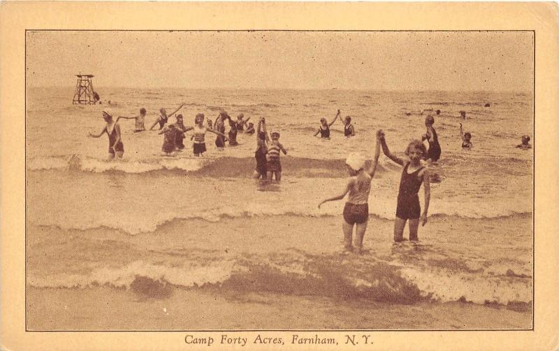 Farnham New York~Camp Forty Acres~Children Playing in Water~1920s Postcard