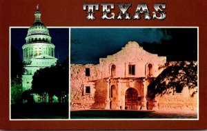 Texas San Antonio The Alamo At Night and State Capitol At Austin