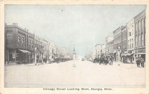 J37/ Sturgis Michigan Postcard c1910 Chicago St West Stores Autos 223