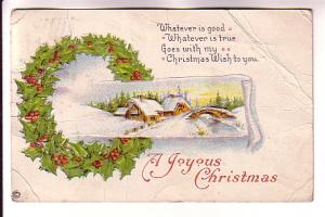 Embossed Wreath, Scene, Christmas, Stecher Litho, Split Ring Cancel Riverport...