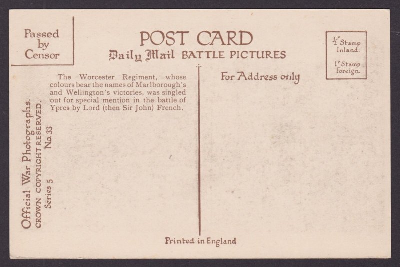 GREAT BRITAIN, Postcard, The Worcesters going into action, WWI