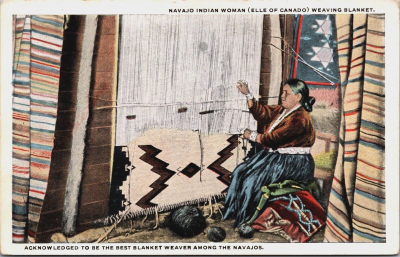 Navajo Indian Woman Elle Of Ganado Weaving Blanket Native American Postcard C057