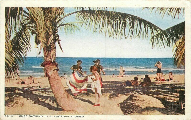 Asheville Glamourous Florida Surf Bathing 1940s Postcard 20-7820
