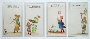 1883 STONEWALL BRANDS SET OF 4 ANTIQUE VICTORIAN TRADE CARDS W/ CALENDARS