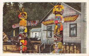 Native American Totem Poles, Alert Bay, Vancouver Island c1920s Vintage Postcard