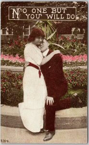 No One But You Will Do, 1915 Embracing Couple In Garden Scene, Flower, Postcard