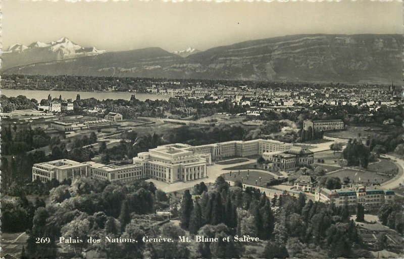 Postcard Switzerland Geneve Palais des Nations Mt Blanc et Saleve