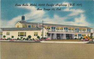 Casa Bella Motel roadside San Diego California 1940s Postcard Colorpicture 13467