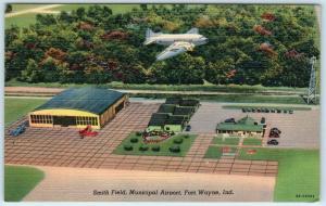 FORT WAYNE, Indiana IN   SMITH FIELD ~ MUNICIPAL AIRPORT c1940s Linen  Postcard