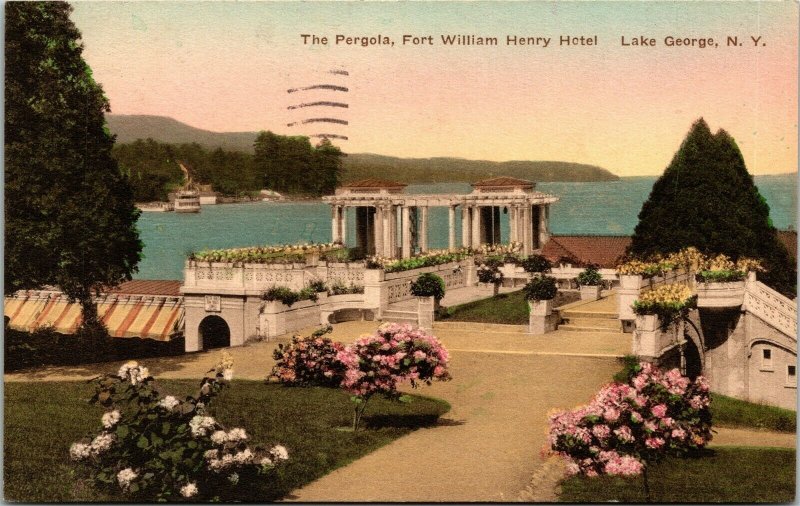 Postcard NY Lake George The Pergola at Fort William Henry Hotel 1935 M57