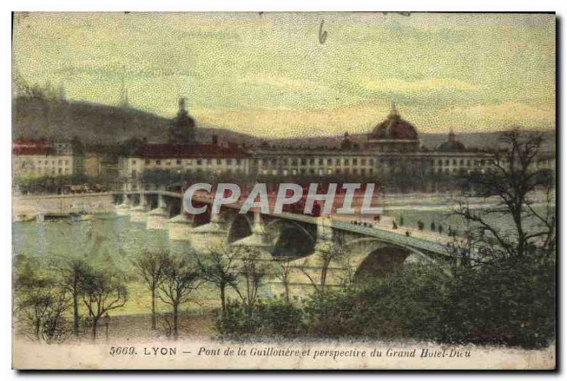 Postcard Old Lyon Guillotiere Bridge and the prospect of Grand Hotel