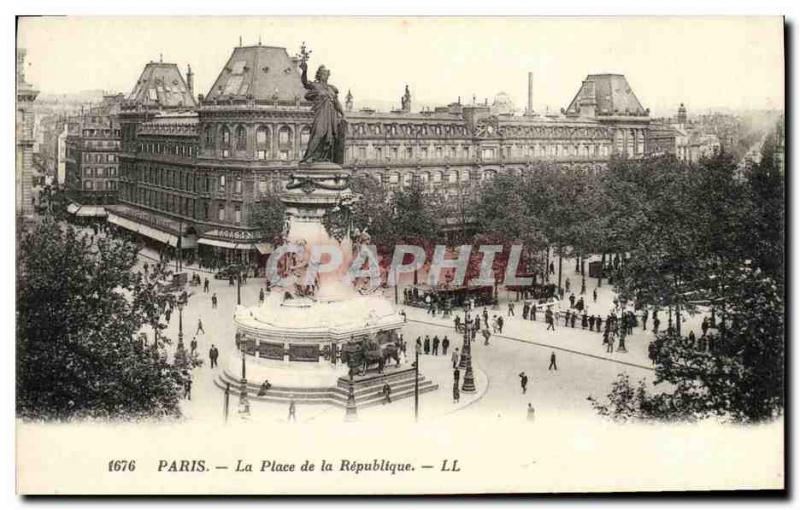 Old Postcard Paris Place de la Republique Lion