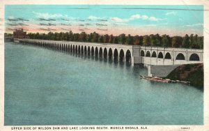 Muscle Shoals Alabama, 1930 Wilson Dam And Lake Looking South, Vintage Postcard