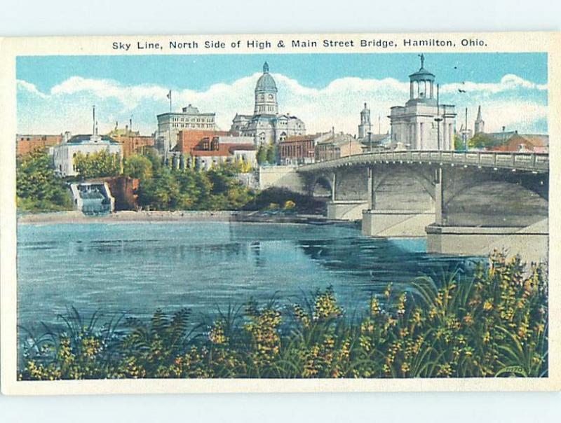 Unused W-Border BRIDGE SCENE Hamilton - Near Dayton & Cincinnati Ohio OH H8235