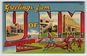 Greetings From Albuquerque New Mexico Large Letter Postcard Linen Football U NM