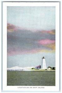 Biloxi Mississippi MS Postcard Lighthouse Ship Island Tower 1940 Vintage Antique