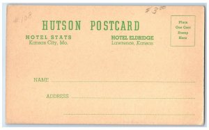 c1930 Hotel Stats Hutson Prosperity Card Hotel Eldridge Lawrence Kansas Postcard