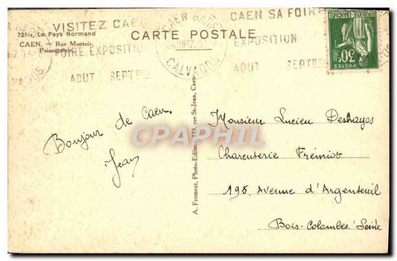 Old Postcard Caen Rue Montoir Poissonnerie