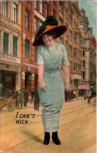 Humour Woman Wearing Large Hat I Can't Kick
