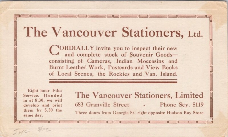 The Lions Vancouver Stationers Ltd Advertising BC British Columbia Card E80