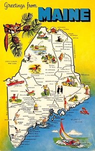 Greetings from Maine USA Map Unused 