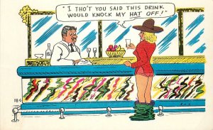 Postcard 1950s Sexy Woman Cocktail Bartender Comic humor Baxter Lane 23-3104