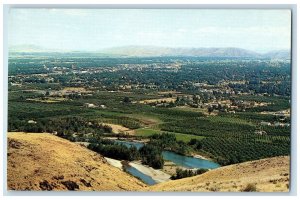 c1950 Yakima Washington Aerial View From Lookout Point Lake Fields WA Postcard