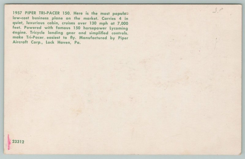 Airplane~1957 Piper Tri Pacer 150~Vintage Postcard