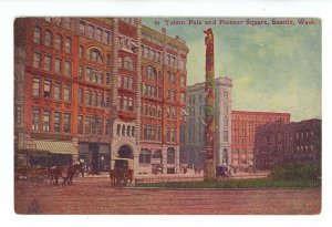 WA - Seattle. Street Scene, Pioneer Square & Totem Pole ca 1908