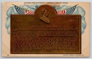 Lincoln's Gettysburg Address Souvenir America's Greatest Shrine Postcard R21