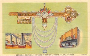 Dallas Texas Centennial Key made by Arthur A Everts Jewelry Postcard AA84094
