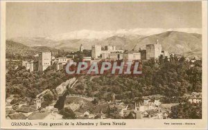 Postcard Old Granada Vista general of the Alhambra and Sierra Nevada