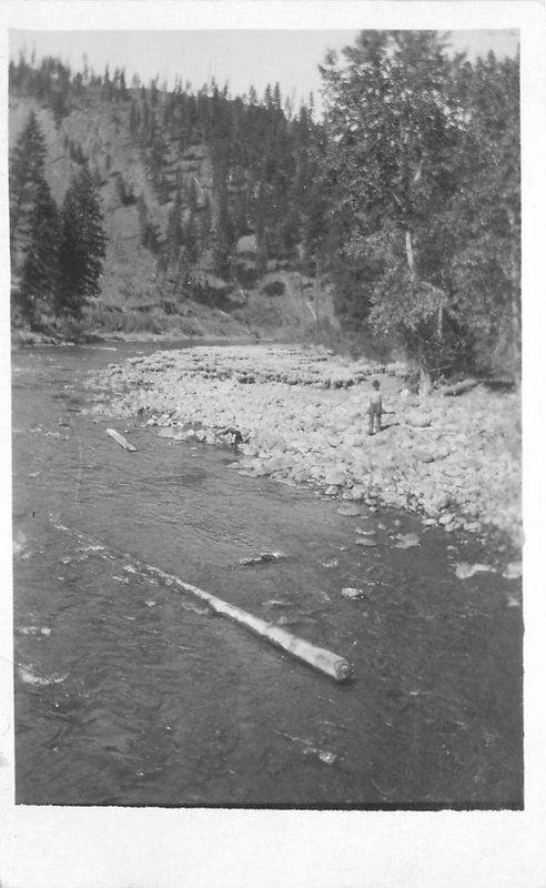 1920s Western Sheep Herder Riverbank Mountains RPPC real photo postcard 3361