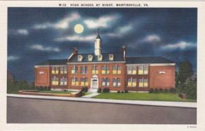 High School at Night - Martinsville, Virginia VA - Linen