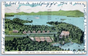 1949 ANTLERS HOTEL and COTTAGES LAKE GEORGE NEW YORK NY AERIAL VIEW POSTCARD