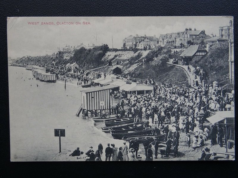 Essex CLACTON ON SEA West Sands BEACH STALLS & BATHING HUTS - Old Postcard