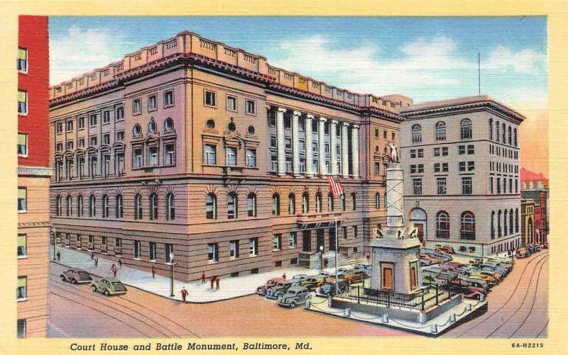 BALTIMORE, Maryland MD  COURT HOUSE & BATTLE MONUMENT  c1940's Linen Postcard