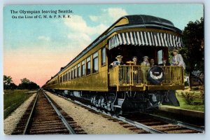 1910 Seattle Washington WA Vintage Postcard Olympian Leaving Line C.M. & P.S.R.R